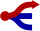 Red and blue abstract arrow logo symbolizing direction, movement, and dynamic progress in business or technology.