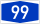 Blue rectangular road sign with white number 99 indicating highway or route number for navigation and travel directions