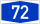 Blue rectangular road sign with white number 72 indicating highway or route number for navigation and travel directions