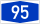 Blue rectangular road sign with white number 95 indicating highway or route number 95 for navigation and travel.