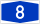 Blue rectangular road sign with white number 8 indicating highway or route number eight for navigation and travel.