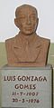 Close-up of a bust statue of Luis Gonzaga Gomez with engraved birth and death dates on the pedestal.