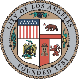 City of Los Angeles Official Seal Founded 1781 Official seal of the City of Los Angeles featuring American flag, bear, eagle, castle, and lion symbols with founding year 1781