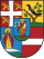 European Heraldic Coat of Arms with Lion and Eagle Coat of arms featuring a crowned lion, a red eagle, and a shield with red and white stripes symbolizing European heraldry.