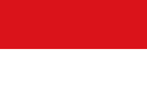 Flag of Indonesia with red and white horizontal bands Flag of Indonesia with two horizontal bands of red and white, symbolizing courage and purity in Southeast Asia.
