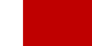 Flag of Malta with two vertical bands of white and red and a George Cross in the upper hoist corner