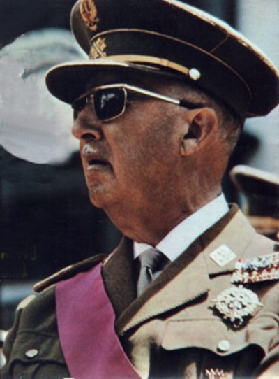 Francisco Franco in military uniform with medals Francisco Franco in military uniform with sunglasses and medals, historical Spanish dictator and general portrait