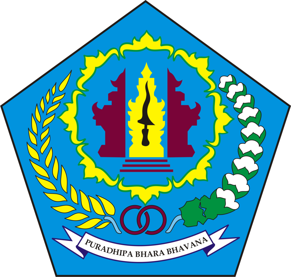 Official emblem of Gianyar Regency featuring traditional Balinese elements and the motto Puradhipa Bhara Bhavana