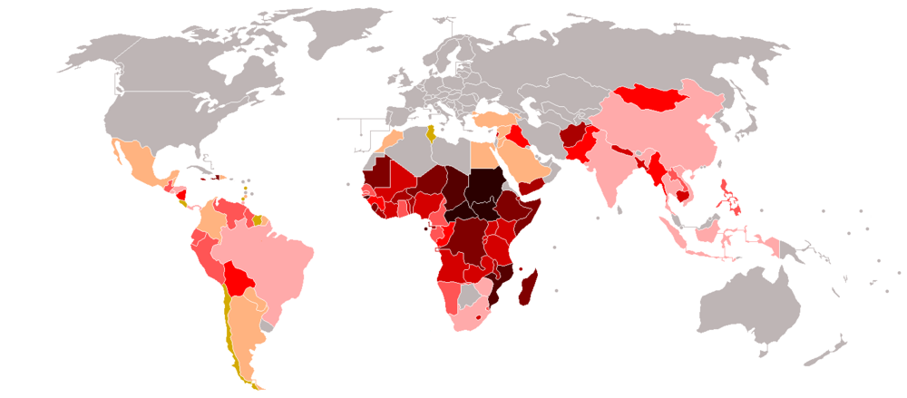 Global Malaria Risk Levels by Country World map showing global malaria risk levels by country with varying shades from low to high risk in Africa, Asia, and Americas