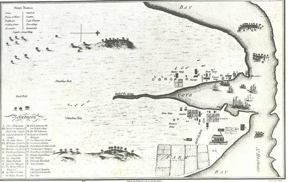 Historic map with ship names and coastal landmarks Historic black and white map showing ship names, marine camps, and coastal features with detailed references and landmarks