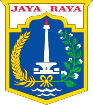 Emblem of Jakarta featuring Monas monument, rice and cotton plants, symbolizing prosperity and growth in Indonesia's capital city