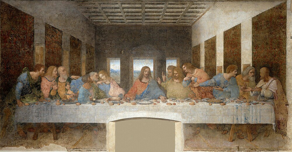 The Last Supper by Leonardo da Vinci The Last Supper painting by Leonardo da Vinci depicting Jesus and his twelve apostles at a long table