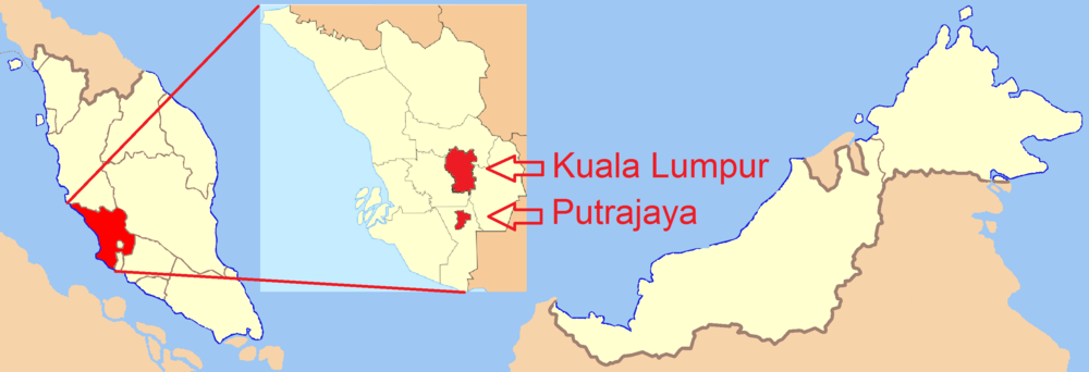 Map of Kuala Lumpur and Putrajaya in Malaysia Map highlighting Kuala Lumpur and Putrajaya in Malaysia with detailed inset showing their locations in the central region.