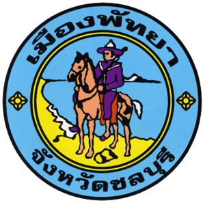 Seal of Mueang Pattaya district in Chonburi province featuring a rider on horseback with a scenic background