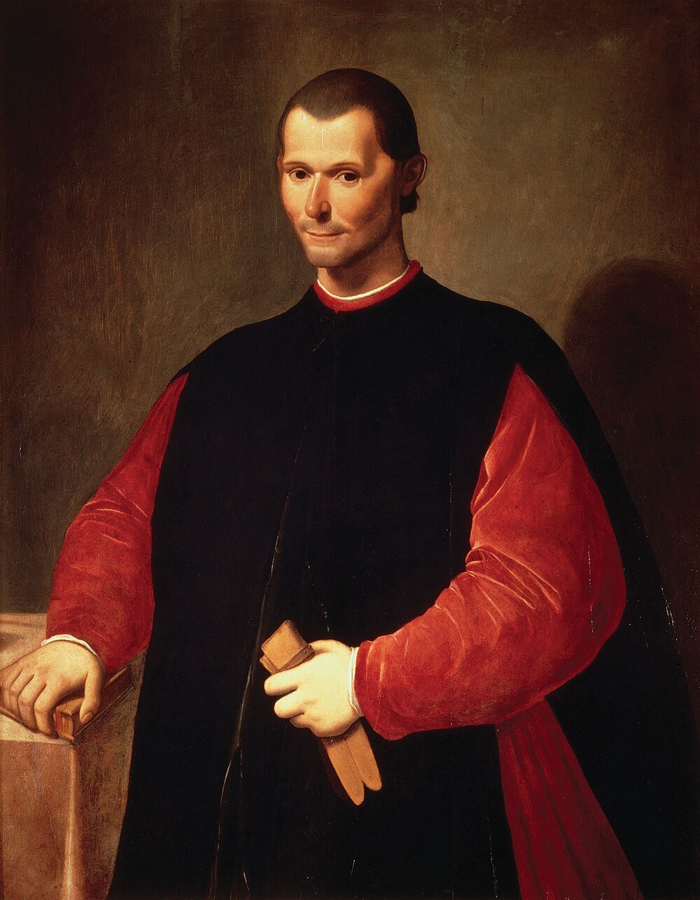 Niccolò Machiavelli Renaissance Portrait Portrait of Niccolò Machiavelli in Renaissance attire holding a book, symbolizing political philosophy and history.