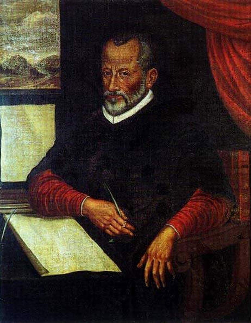 Renaissance Man Writing with Quill and Paper Portrait of a Renaissance man with a quill and paper, seated by a window with a landscape painting in the background