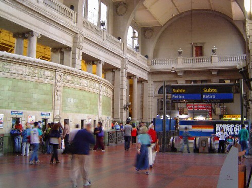 Retiro Subway Station Interior Buenos Aires Interior view of Retiro subway station with people walking and ticket machines in Buenos Aires, Argentina