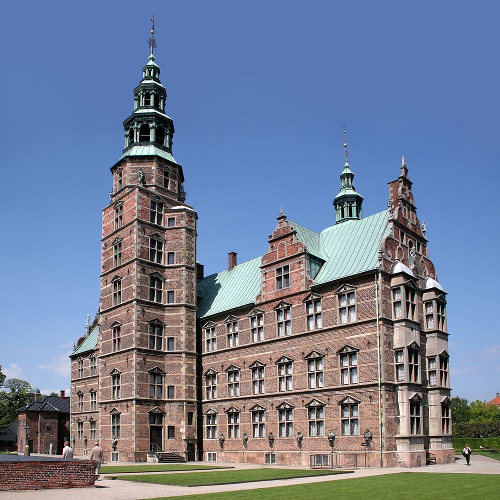 Rosenborg Castle Copenhagen Denmark Renaissance Architecture Rosenborg Castle in Copenhagen Denmark with Renaissance architecture and green copper roof under clear blue sky
