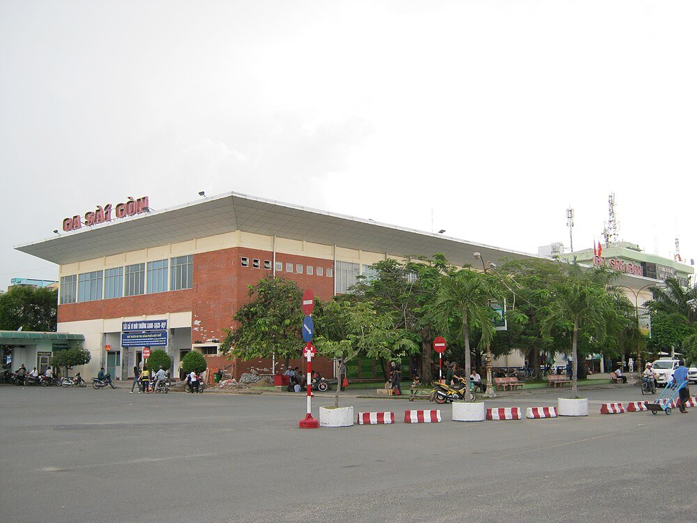 Saigon Railway Station in Ho Chi Minh City Saigon railway station building with people and motorcycles outside in Ho Chi Minh City, Vietnam