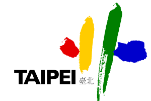 Colorful Taipei city logo with red, yellow, green, and blue brush strokes representing Taiwan's capital city Taipei.