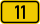 Yellow rectangular road sign with black border displaying the number 11, indicating highway or route number eleven.