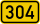 Yellow rectangular road sign with black border displaying the number 304, indicating a route or highway number.