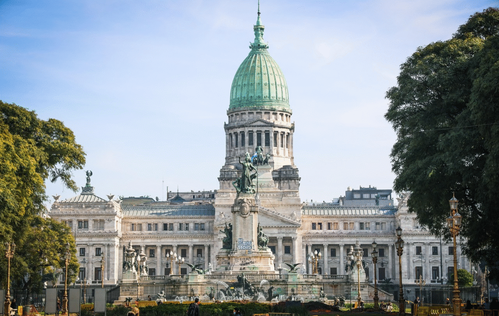 View of the Argentine National Congress building in Buenos Aires — the imposing Beaux-Arts seat of the country's legislature, the symbolic political heart of Argentina