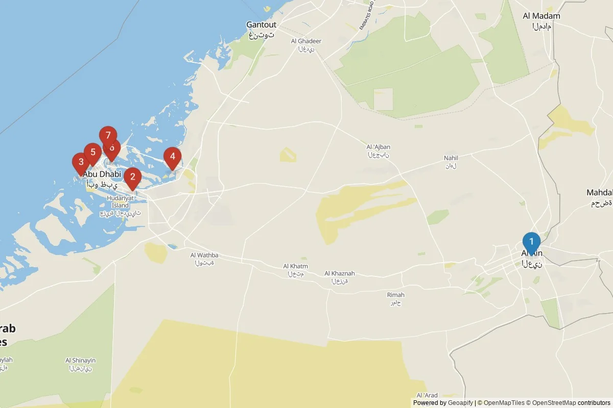 Abu Dhabi sights map — 7 POIs grouped into 2 cluster(s)