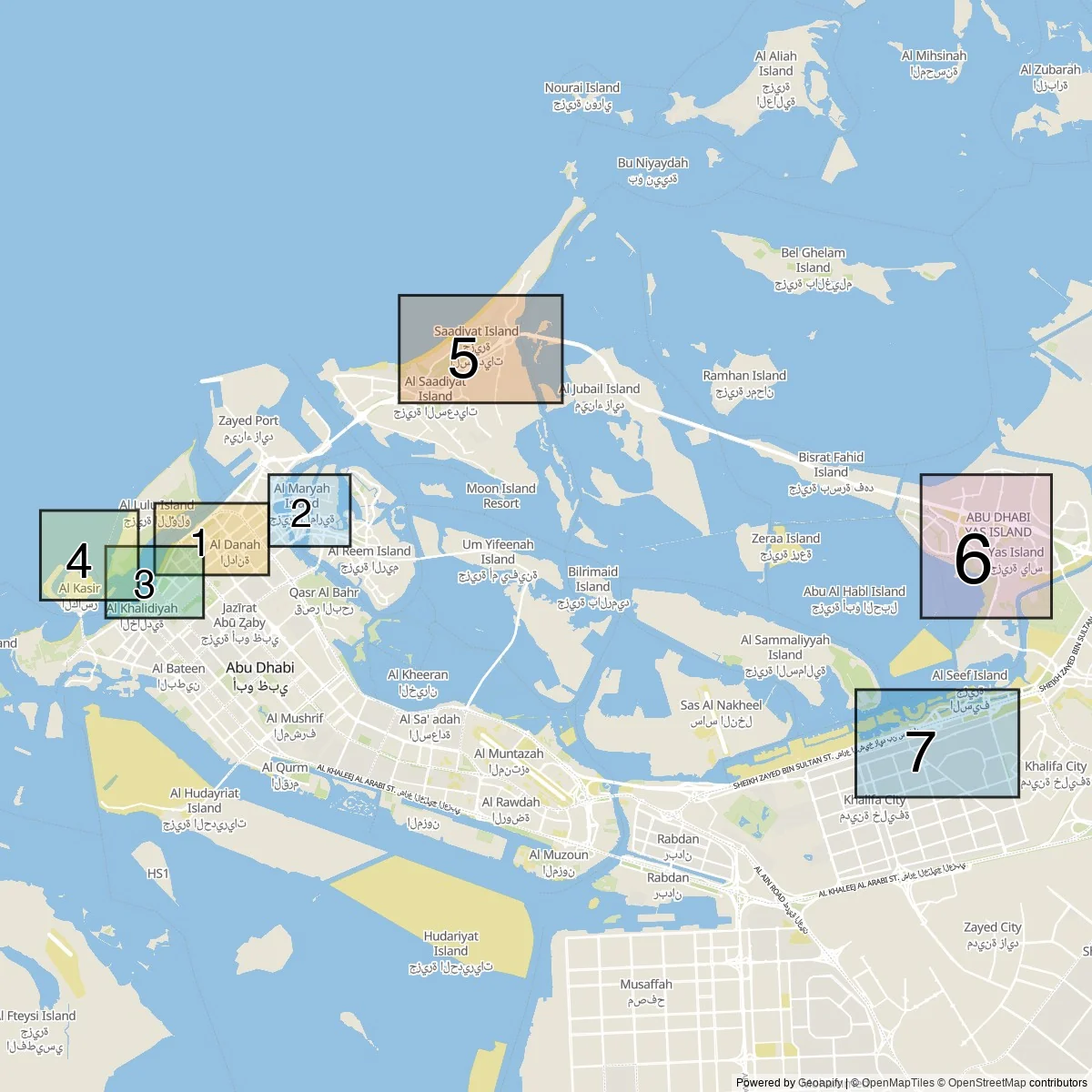 Abu Dhabi districts map (7 Main districts)