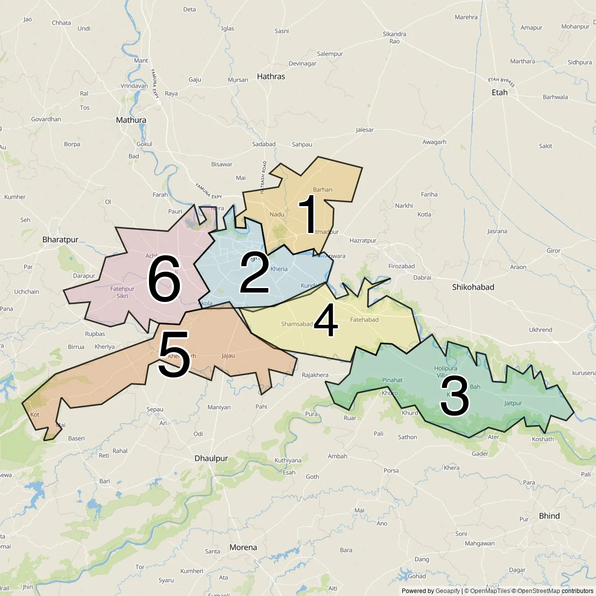 Agra districts map (6 Tehsils)