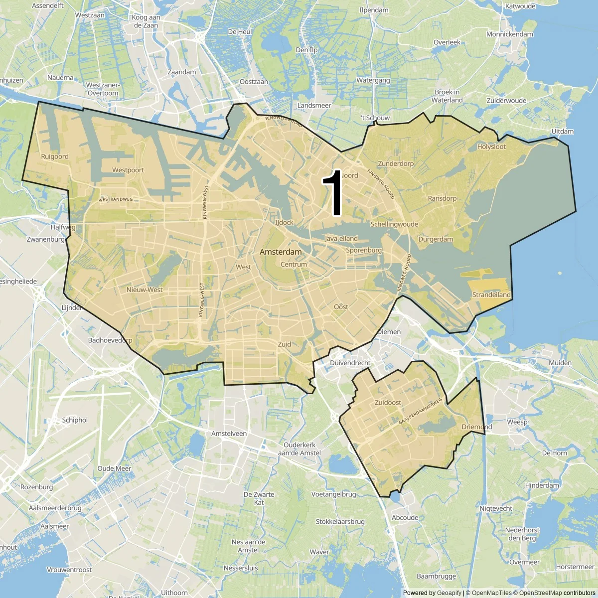 Amsterdam districts map (1 Districts)