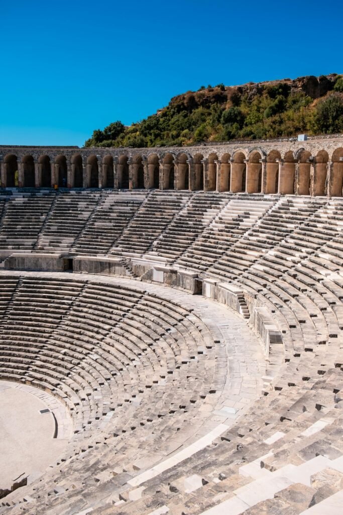 Historic Roman theater of Aspendos near Antalya, Türkiye, showcasing intact ancient Greco-Roman architecture