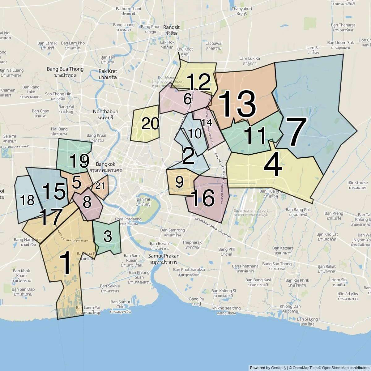Bangkok districts map (21 Districts (khet))