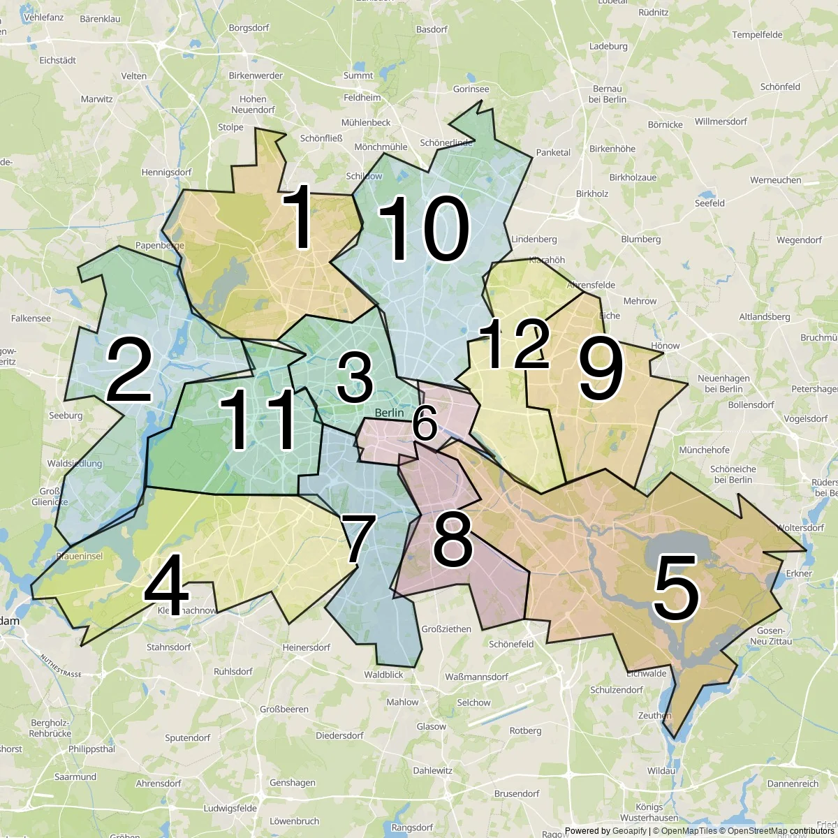 Berlin districts map (12 Boroughs)