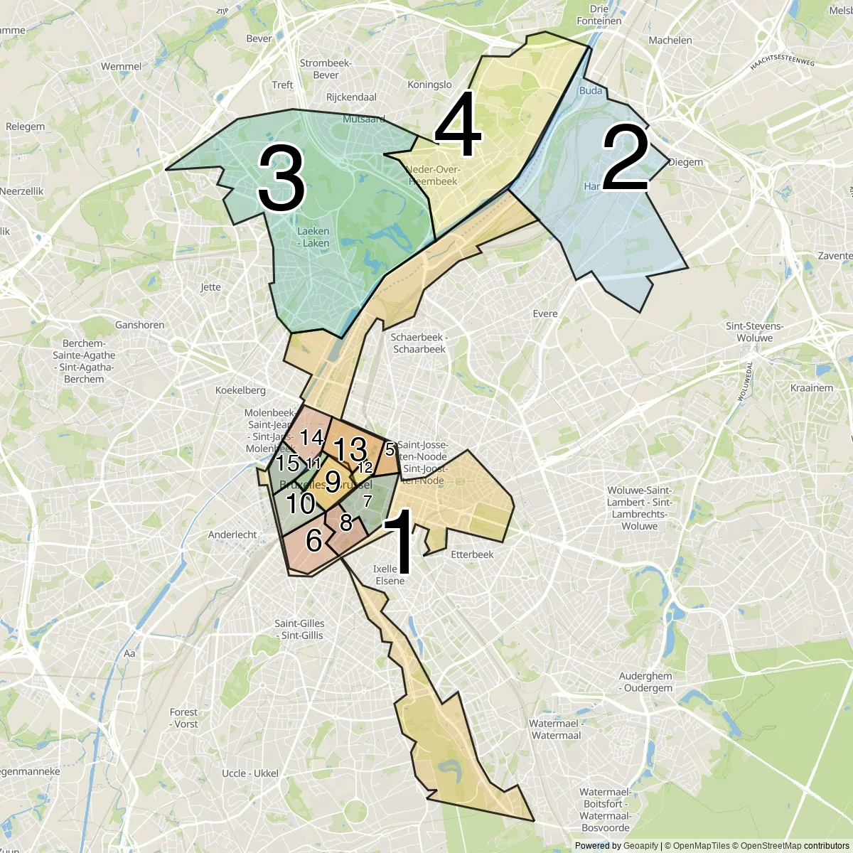 Brussels districts map (15 Communes)