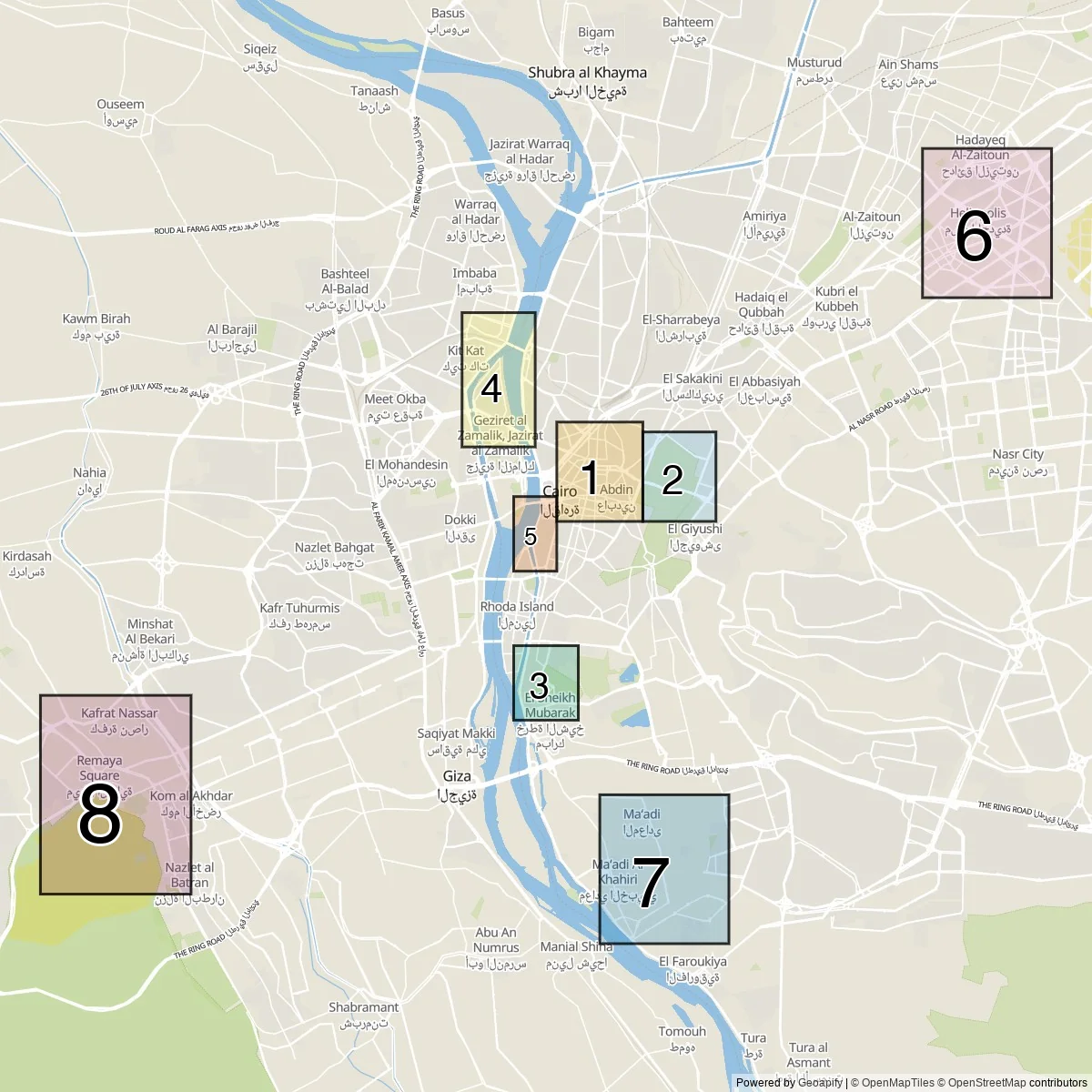 Cairo districts map (8 Districts)