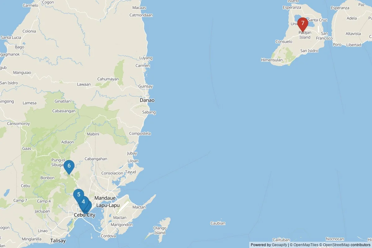 Cebu City sights map — 7 POIs grouped into 2 cluster(s)