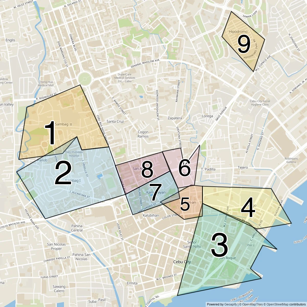 Cebu City districts map (9 Central barangays)