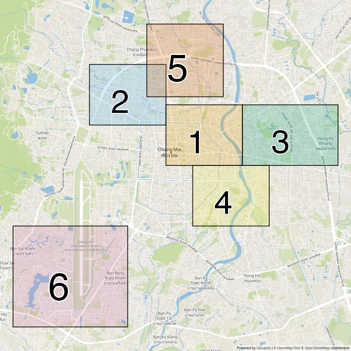 Chiang Mai districts map (6 Subdistricts)
