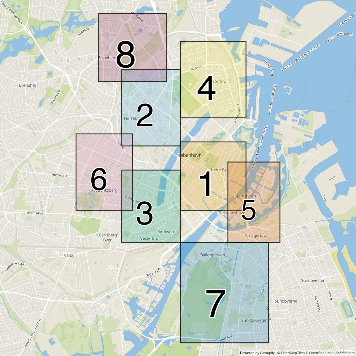 Copenhagen districts map (8 Districts)