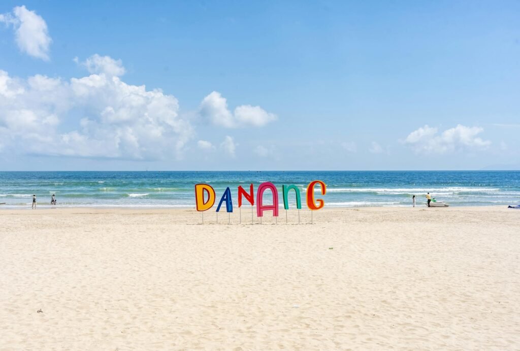 My Khe Beach in Da Nang on a bright sunny day — the long sandy coastline once known as 'China Beach' that runs 30 kilometers south along central Vietnam's coast