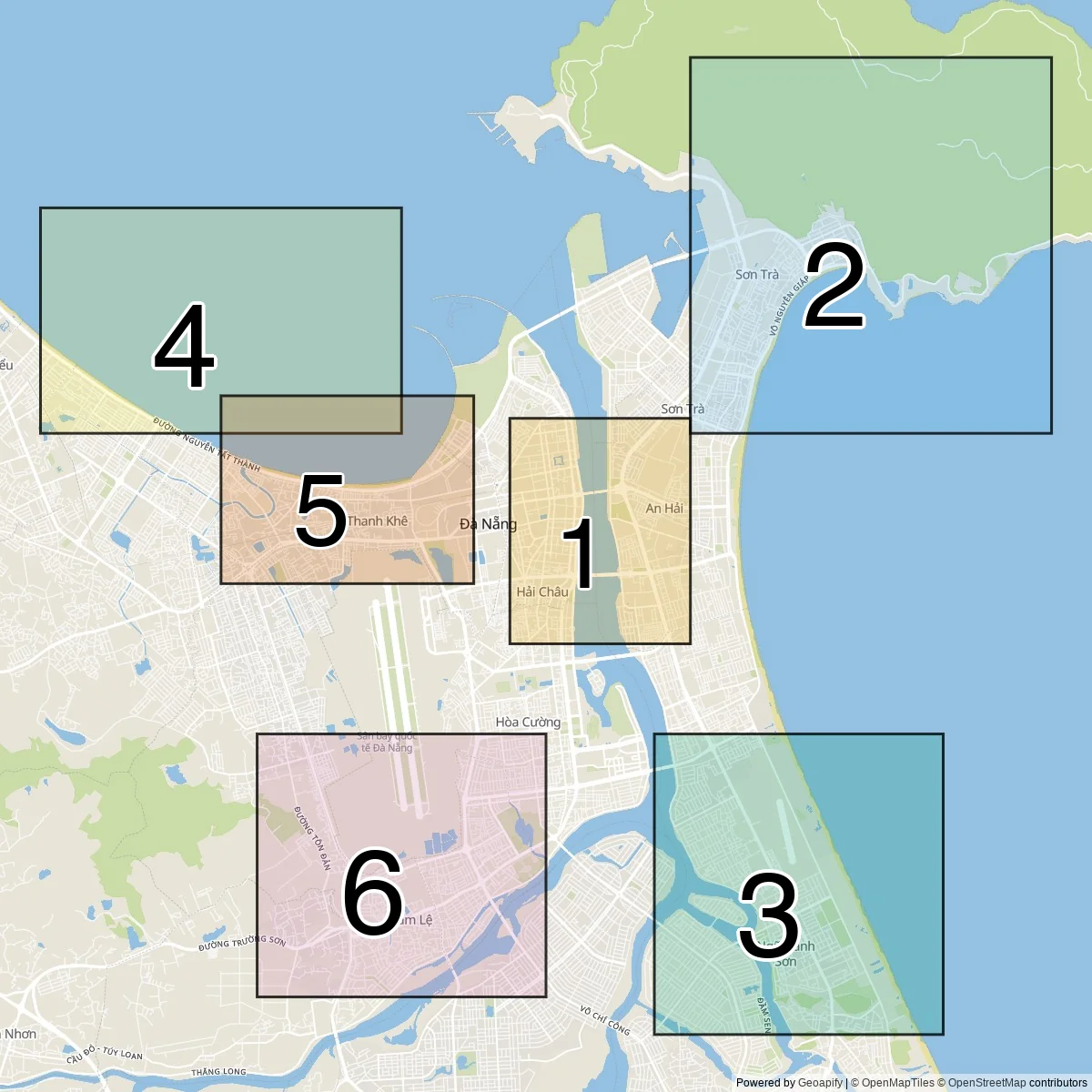 Da Nang districts map (6 Urban districts)