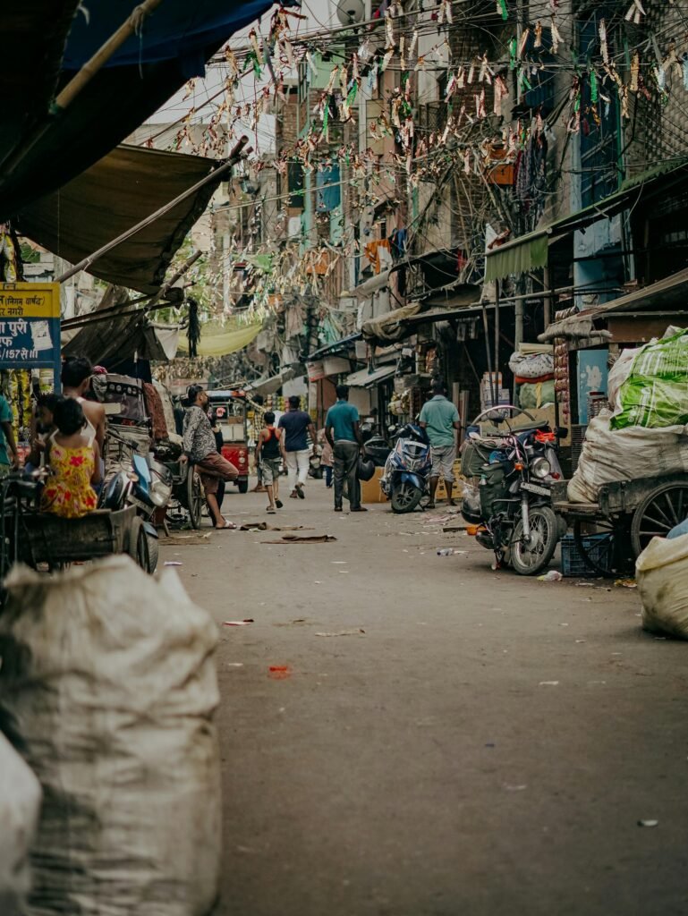 Bustling street scene in Chandni Chowk, Old Delhi's historic Mughal-era market district