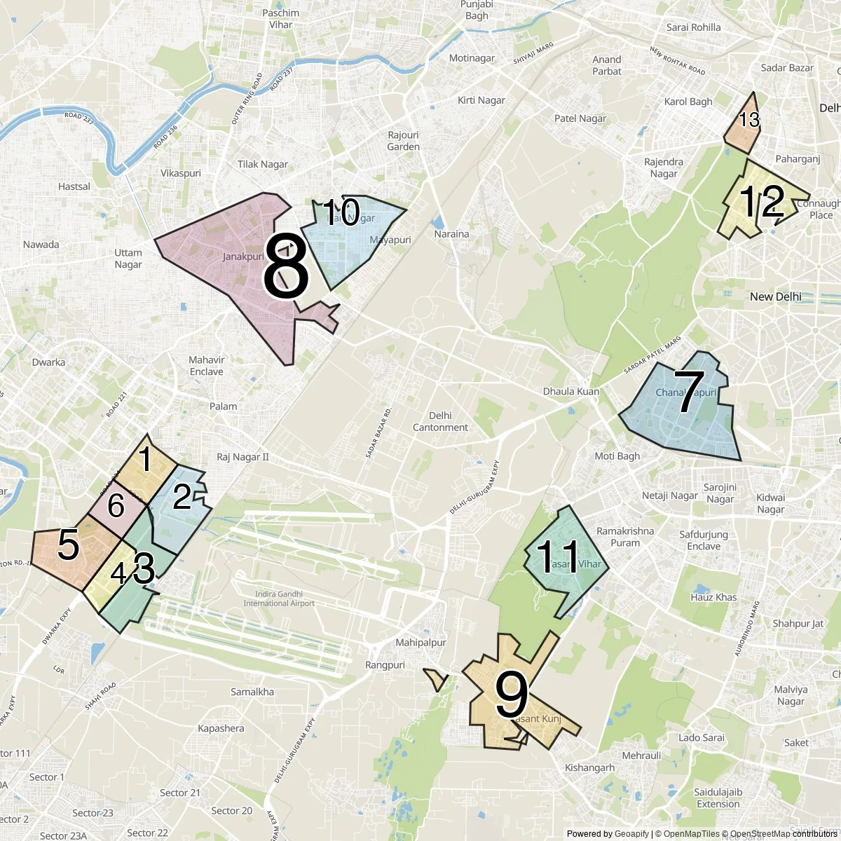 Delhi districts map (13 Districts)
