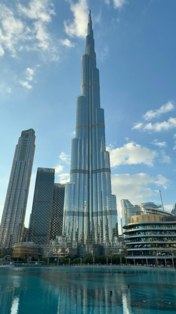 The Burj Khalifa rising 828 meters above downtown Dubai under clear daylight conditions