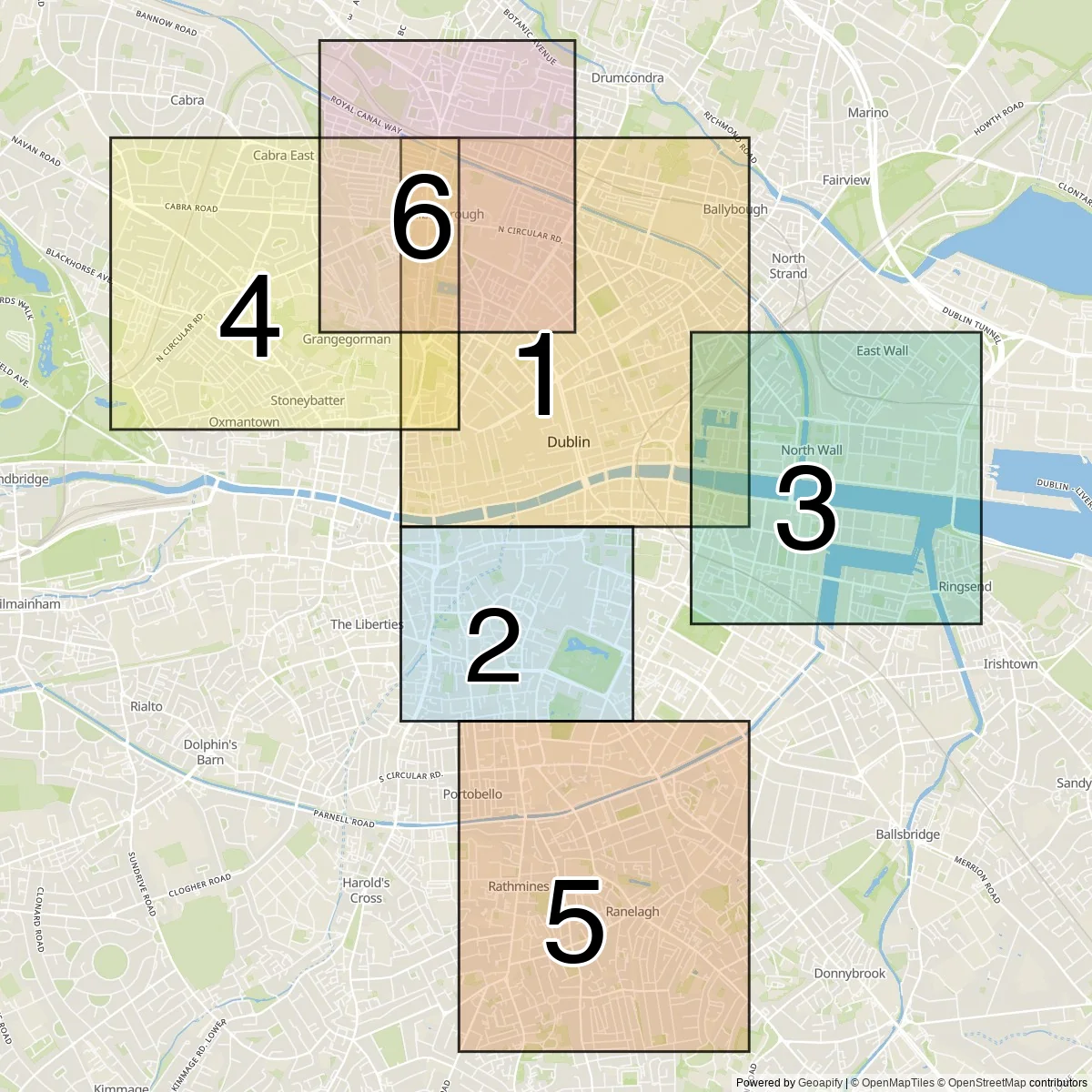 Dublin districts map (6 Areas)