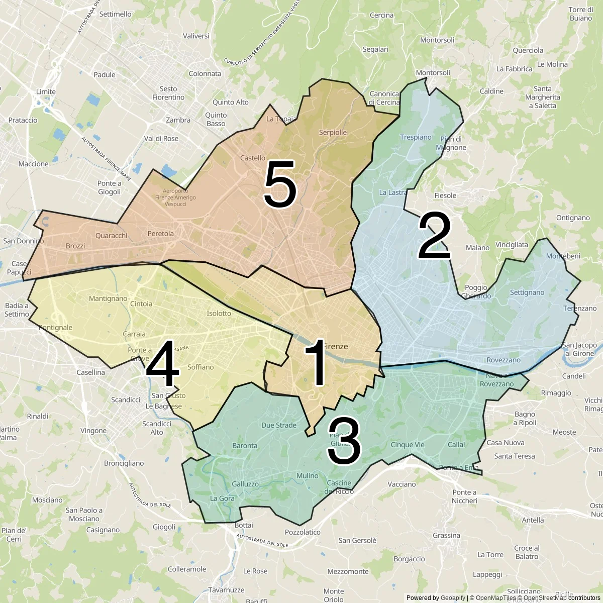 Florence districts map (5 Districts (quartieri))