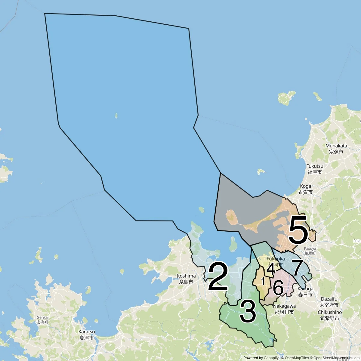 Fukuoka districts map (7 Wards)