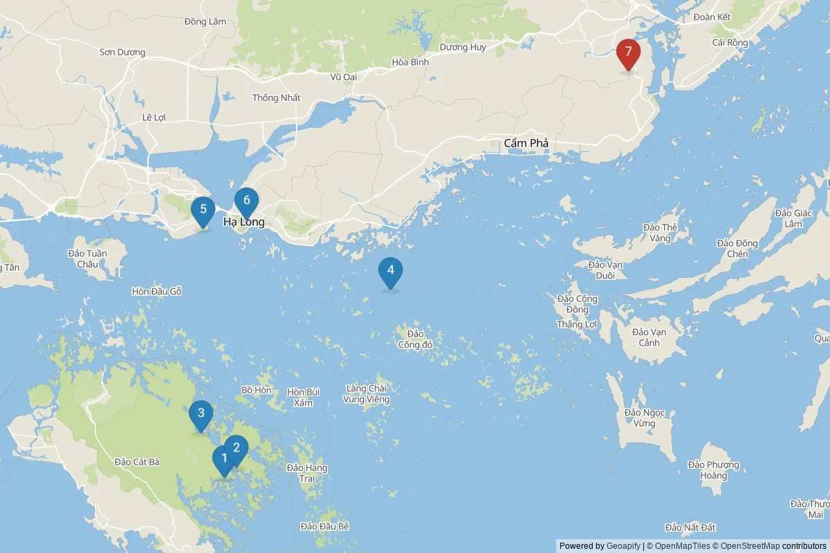 Ha Long sights map — 7 in-city POIs across 2 cluster(s); day-trips in table