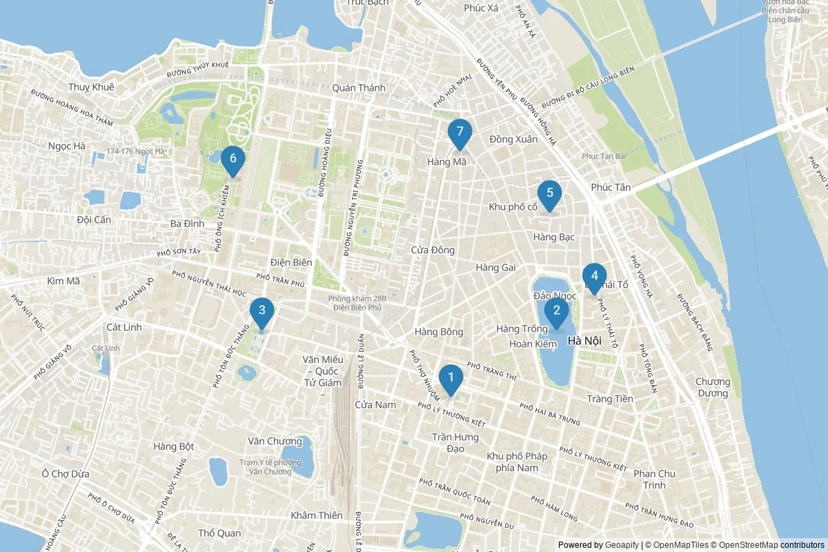 Hanoi sights map — 7 in-city POIs across 1 cluster(s); day-trips in table